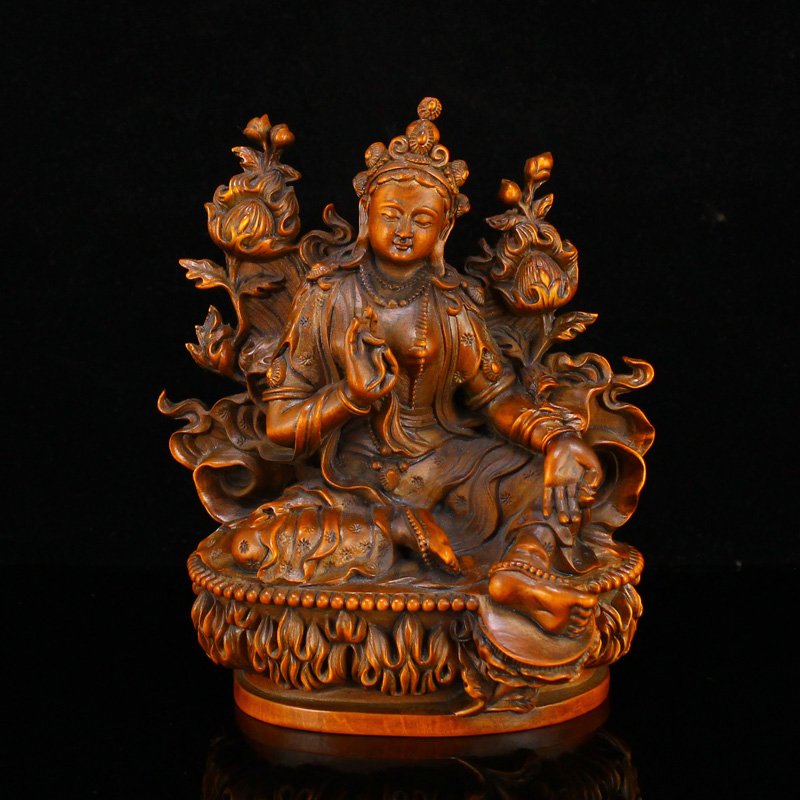 Vintage Chinese Boxwood Tara Boddhisattva Statue (1 of 8)
