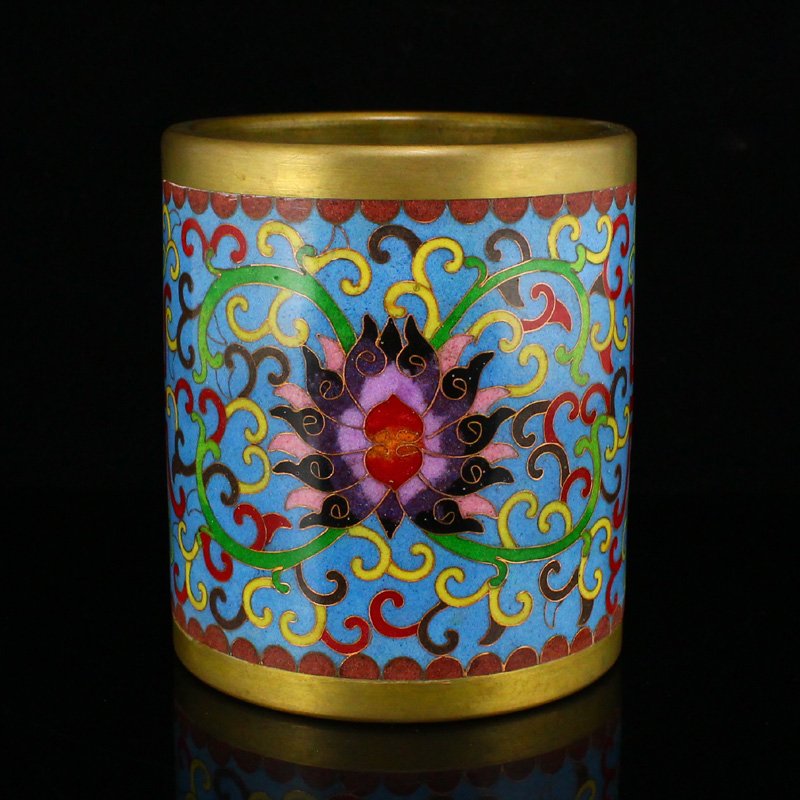 Vintage Chinese Gilt Gold Bronze Cloisonne Brush Pot (1 of 8)