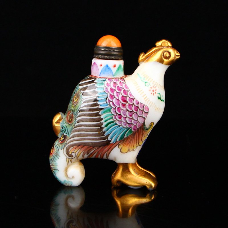 Gilt Famille Rose Peking Glass Phoenix Snuff Bottle (1 of 10)