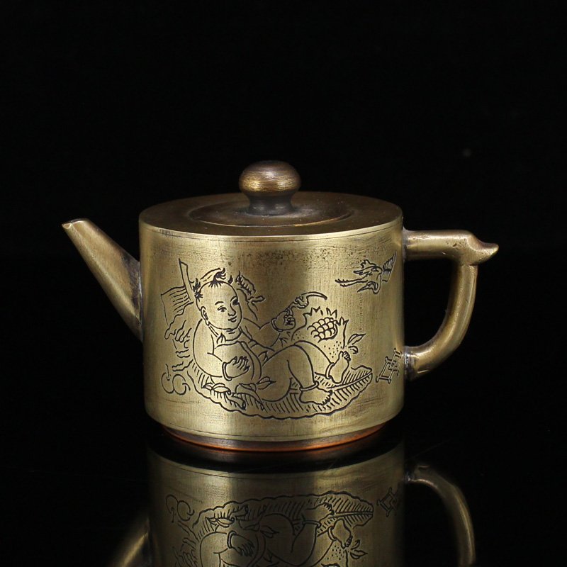 Vintage Chinese White Copper Kid & Poetic Prose Teapot (1 of 8)