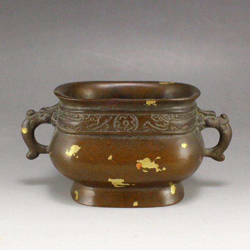 Chinese Gilt Gold Red Copper Double Ears Incense Burner (1 of 6)