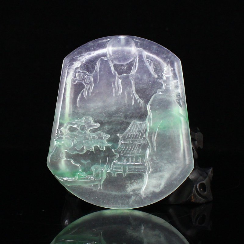 Hand Carved Jadeite Mountain Village Scene Pendant (1 of 6)