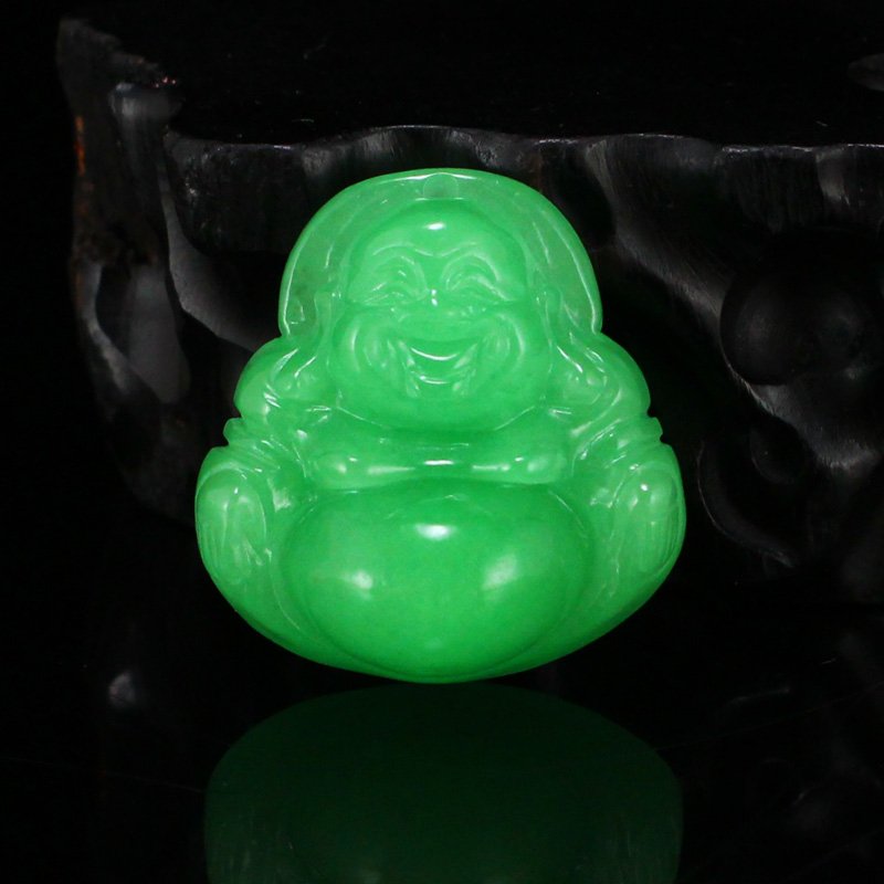 Beautiful Green Jadeite Laughing Buddha Pendant (1 of 6)