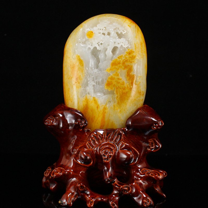 Chinese Natural Hetian Jade Figures & Pine Tree Statue (1 of 11)