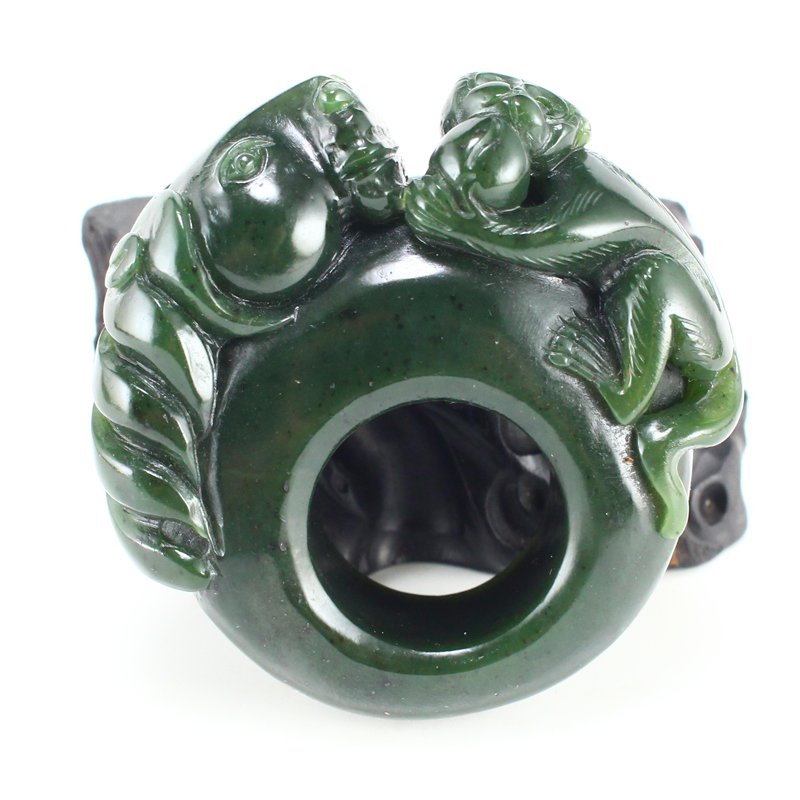 Natural Green Hetian Jade Horse & Monkey Thumb Ring (1 of 8)