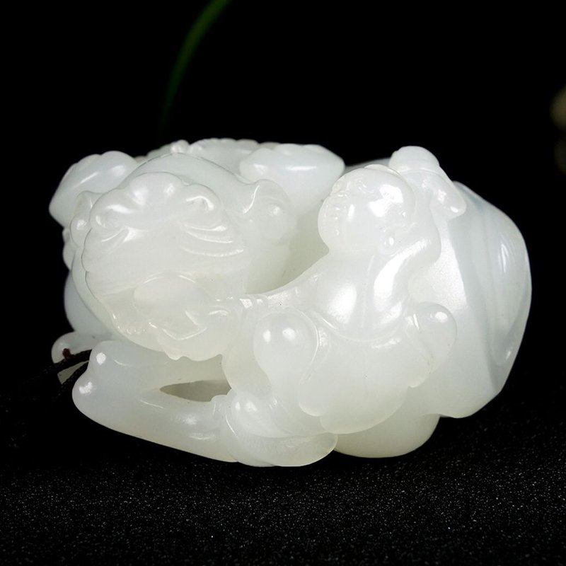 Superb Natural White Hetian Jade Ox & Urchin Pendant (1 of 7)