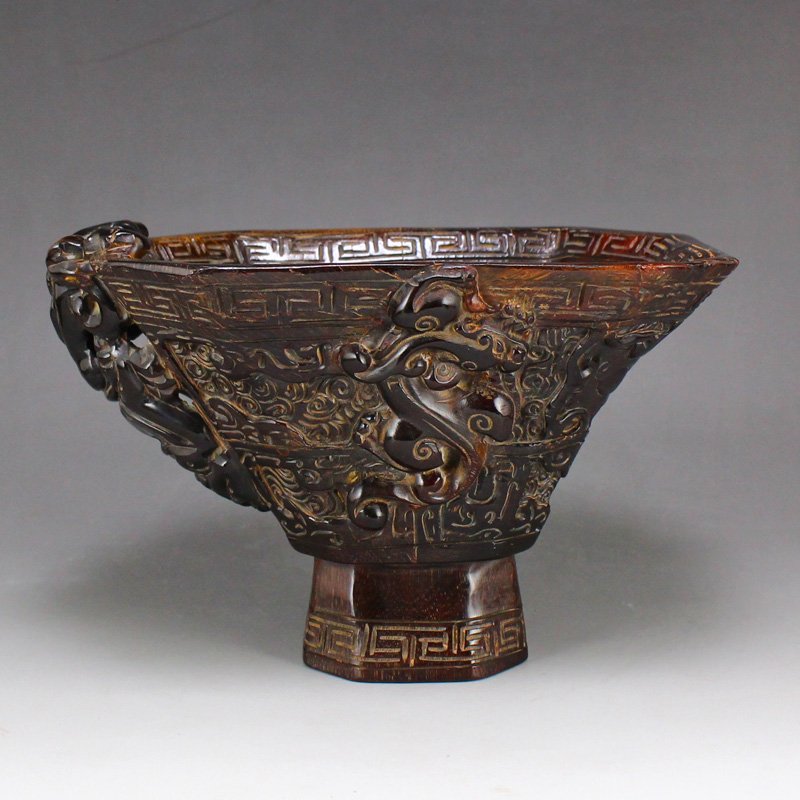 Chinese Qing Dy Ox Horn Chi Dragon Sacrifice Cup (1 of 6)