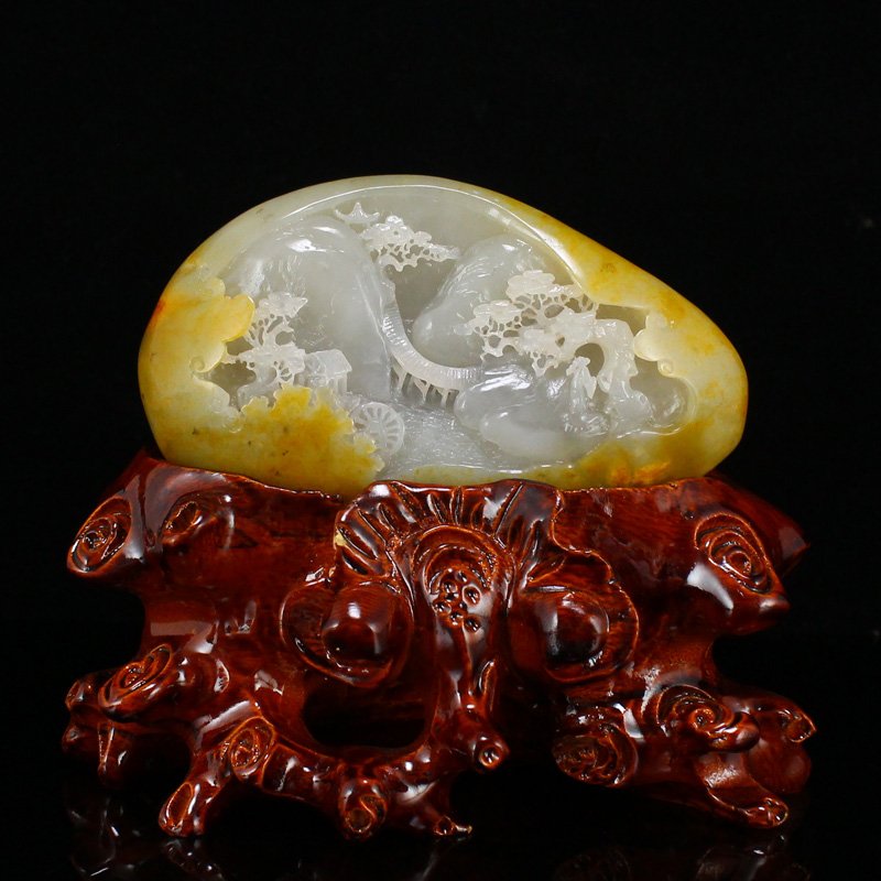 Chinese Natural Hetian Jade Figure & Pine Tree Statue (1 of 10)