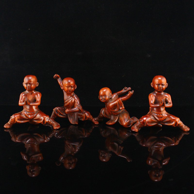 Four Vintage Chinese Boxwood Wood Kung Fu Kids Statues: Four Vintage Chinese Boxwood Wood Kung Fu Kids Statues Dimension: 77 x 66 x 23(mm) 3.03 x 2.60 x 0.91(inches) Weight 0.21 lbs/96 g