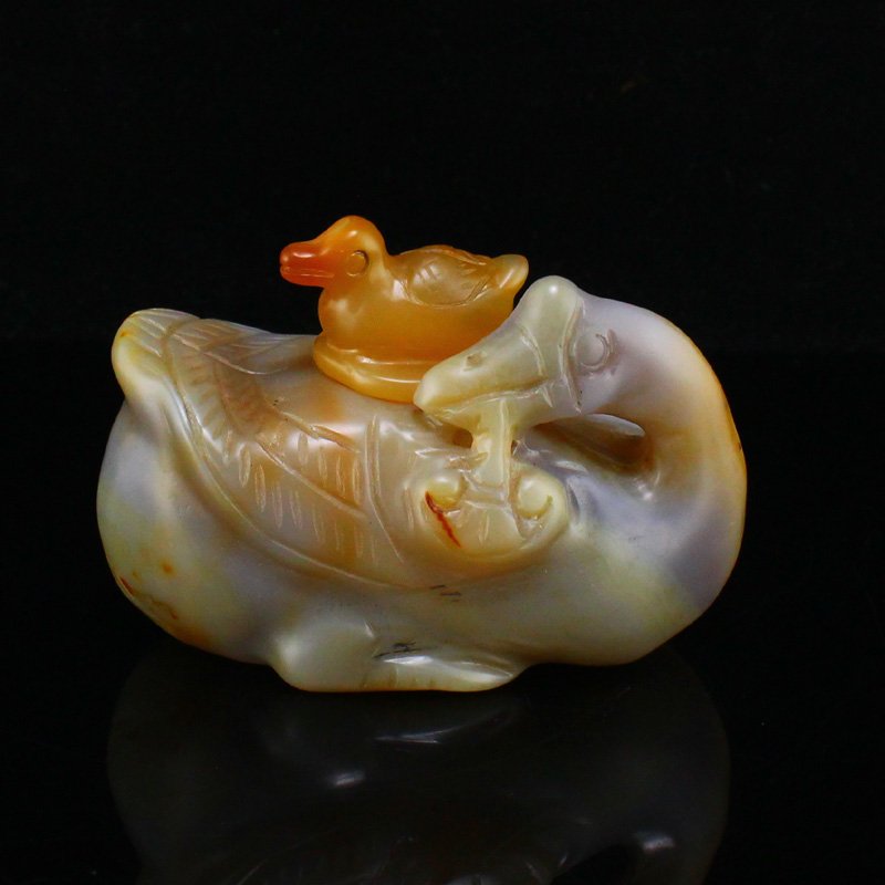 Chinese Natural Agate Carved Ruyi Geese Small Burner (1 of 8)