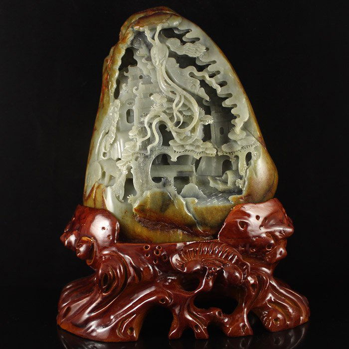 Superb Natural Hetian Jade Statue - Nuwa Mends The Sky: Superb Chinese Natural Hetian Jade Statue - Nuwa Mends The Sky Dimension: 260x190x110(mm) 10.24x7.48x4.33(inches) Weight 15.69 lbs/7115 g The total weight does not include the base. The base is includ