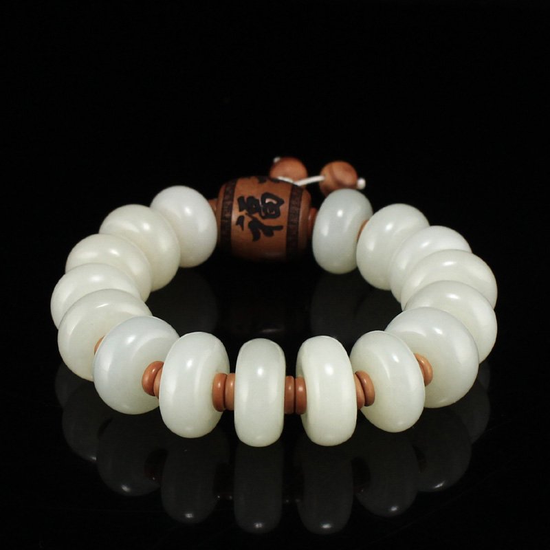 Chinese Natural Hetian Jade Beads Bracelet (1 of 9)