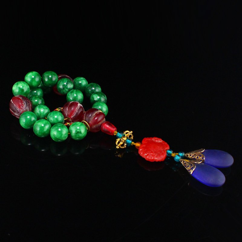 Chinese Qing Dy Green Jadeite Beads Prayer Bracelet (1 of 6)