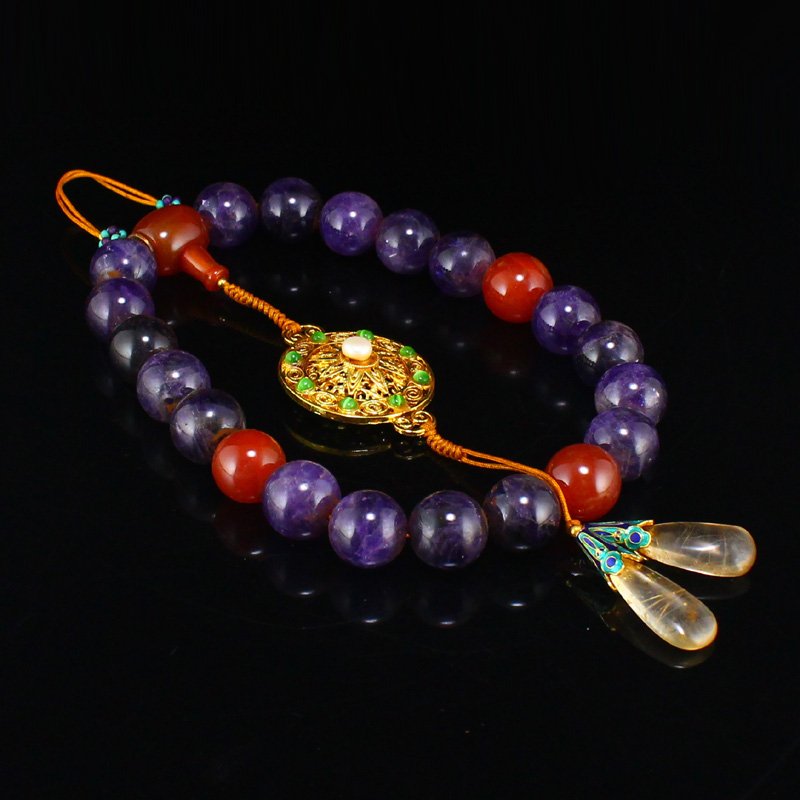 Qing Dynasty Amethyst & Red Agate Beads Prayer Bracelet (1 of 6)