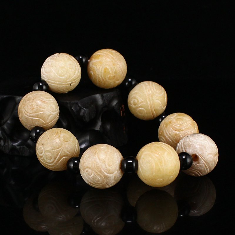 Vintage Chinese Natural Hetian Jade Beads Bracelet (1 of 8)