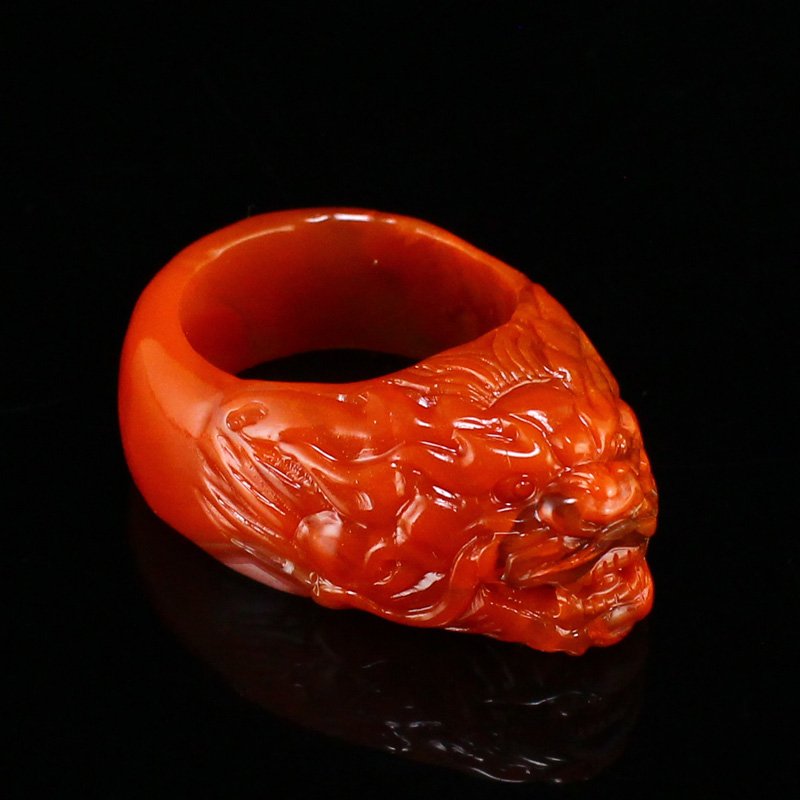 Chinese Natural Nanhong Agate Dragon Ring (1 of 9)