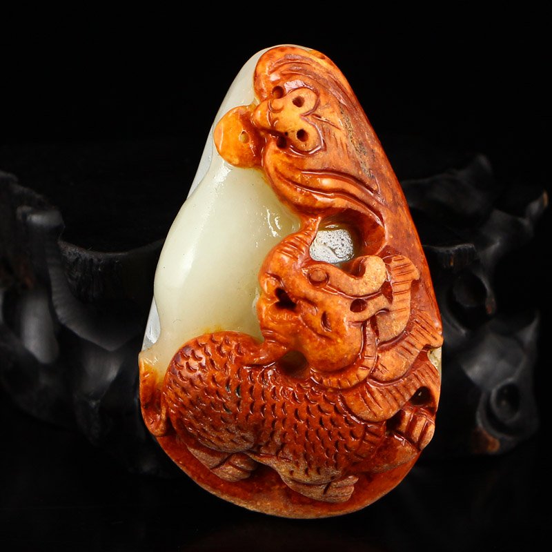 Chinese Natural Hetian Jade Fortune Kylin Pendant (1 of 7)