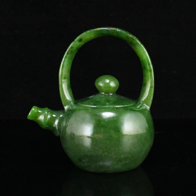 Chinese Natural Green Hetian Jade Handle Teapot (1 of 8)