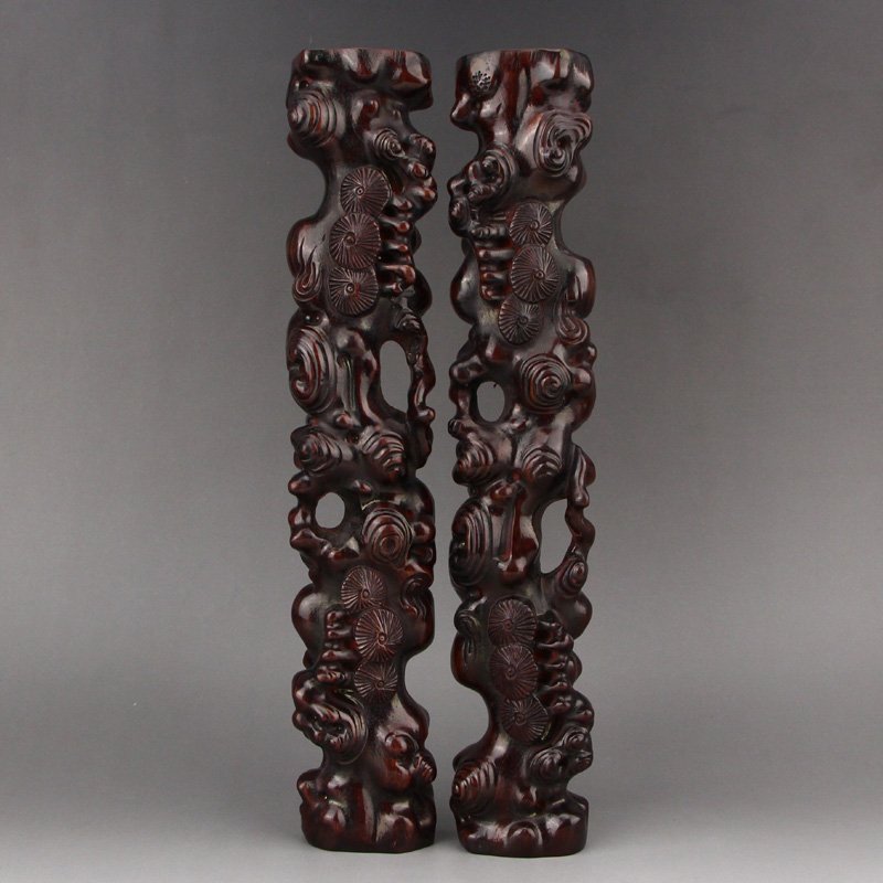 Pair Openwork Chinese Zitan Wood Pine Tree Paperweights (1 of 6)