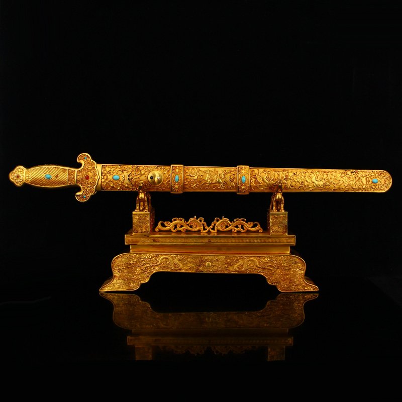 Superb Qing Gilt Gold Red Copper Dragon Phoenix Sword (1 of 17)