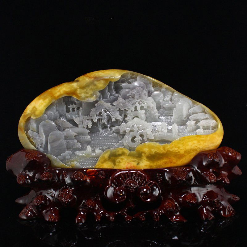 Chinese Natural Hetian Jade Figures & Pine Tree Statue (1 of 11)