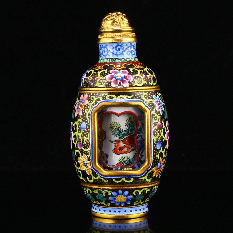 Gilt Gold Red Copper Enamel Turn Heart Snuff Bottle (1 of 7)