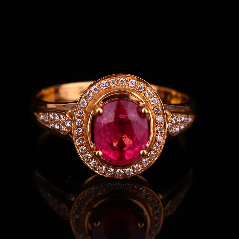 18K Solid Gold 1.25ct Ruby 0.139ct Diamonds Ring (1 of 6)