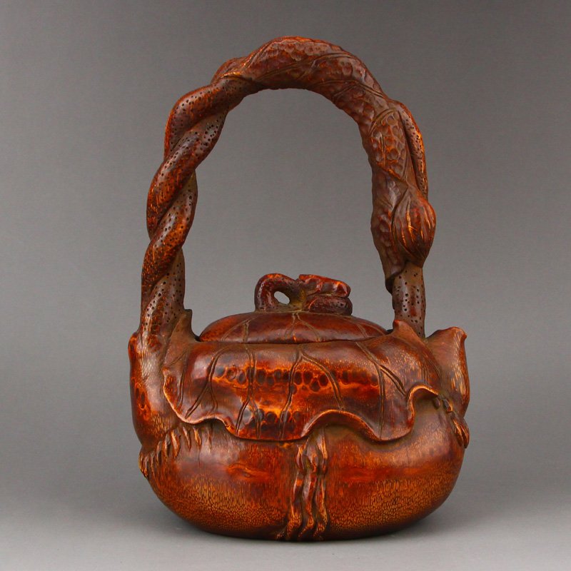 Chinese Qing Dy Bamboo Carved Handle Teapot (1 of 10)