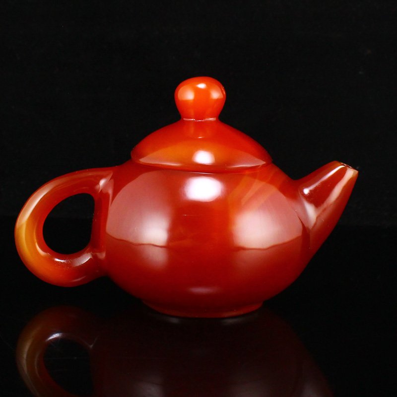 Natural Red Agate Carved Teapot w Certificate (1 of 9)