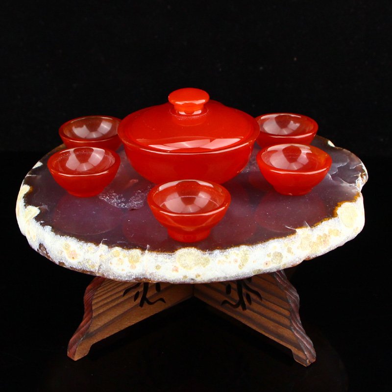 Chinese Natural Red Agate Carved Small Teabowl & Cups (1 of 11)