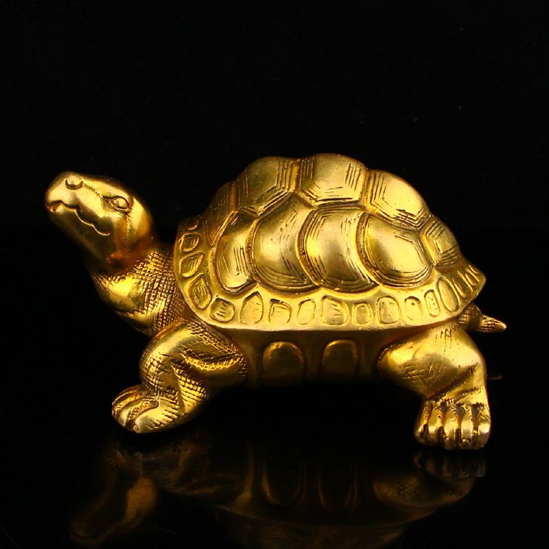 Vintage Chinese Gilt Gold Bronze Turtle Statue (1 of 8)