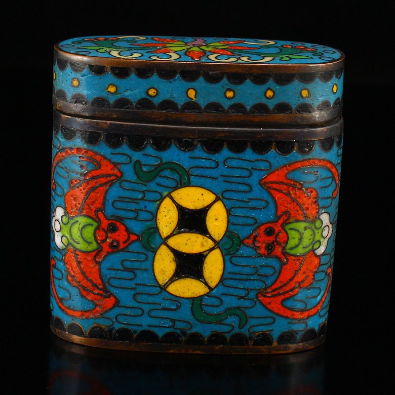Vintage Bronze Cloisonne Fortune Bats Design Box (1 of 7)