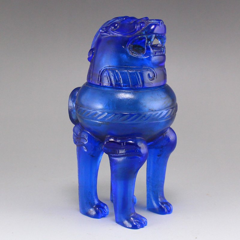 Vintage Chinese Blue Peking Glass Lucky Lion Burner: Vintage Chinese Blue Peking Glass Lucky Lion Burner Dimension: 120 x 65 x 60(mm) 4.72 x 2.56 x 2.36(inches) Weight: 0.58 lbs/261 g