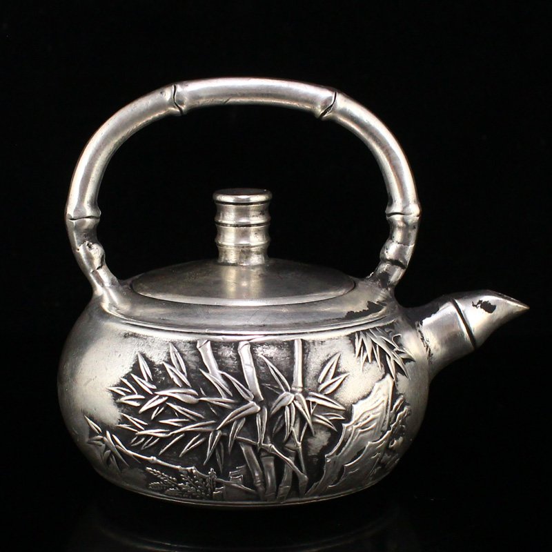 Vintage Chinese Silver Bamboo Design Handle Teapot (1 of 8)
