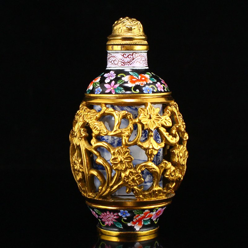 Gilt Gold Red Copper Enamel Turn Heart Snuff Bottle (1 of 6)