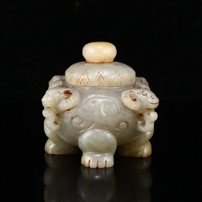 Chinese Hetian Jade Four Ears Sheep Head Incense Burner (1 of 6)