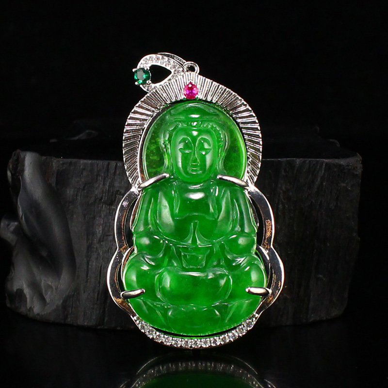Beautiful Green Jadeite Kwan-yin Pendant (1 of 7)