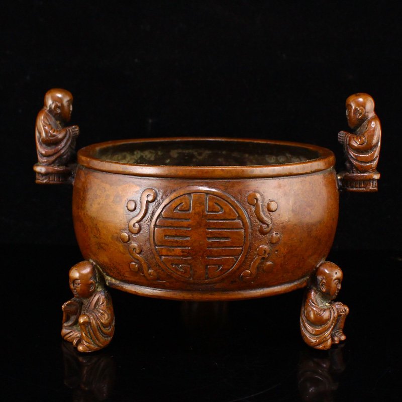 Vintage Chinese Red Copper Five Buddha Incense Burner (1 of 9)