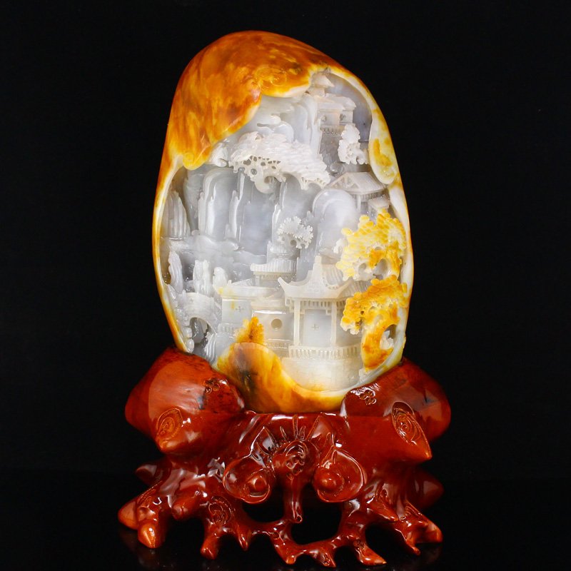 Chinese Hetian Jade Pine Tree & Sage Statue (1 of 15)