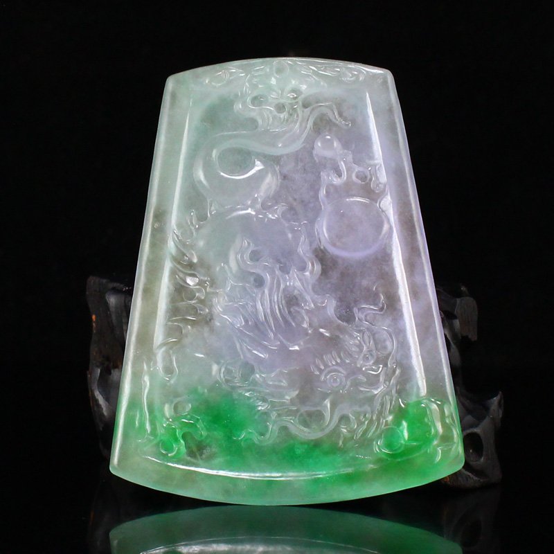 Hand Carved Jadeite Pendant - Fortune Dragon & Fireball (1 of 6)
