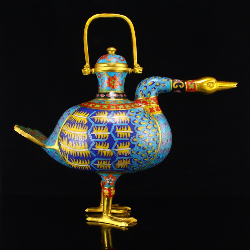 Gilt Gold Bronze Cloisonne Handle Duck Mouth Pot (1 of 14)