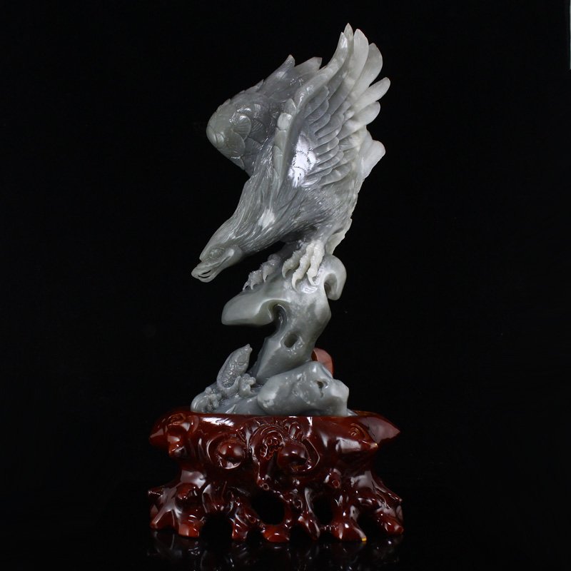 Chinese Natural Hetian Jade Eagle & Fish Statue (1 of 10)