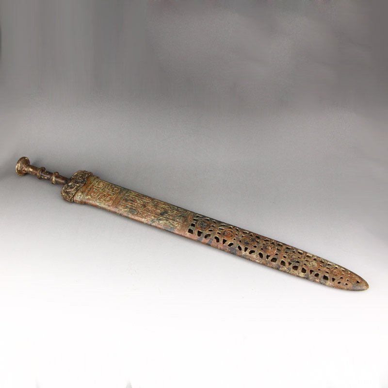 Vintage Chinese Bronze Sword w Sword Scabbard (1 of 9)