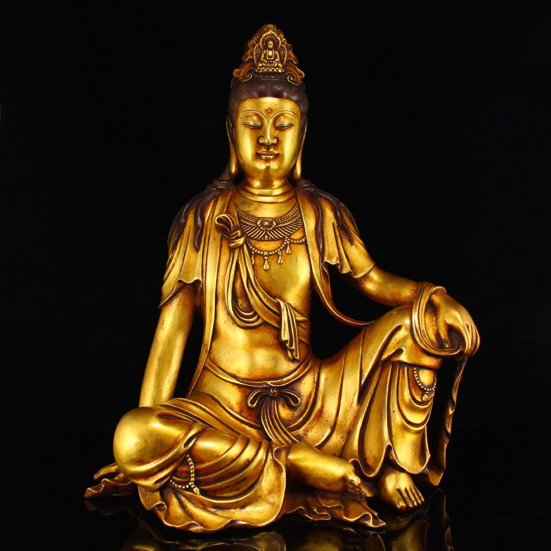 10 Kg Ming Dy Gilt Gold Red Copper Kwan-yin Statue (1 of 14)
