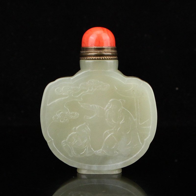 Qing Dy Hetian Jade Low Relief Figure Snuff Bottle (1 of 7)
