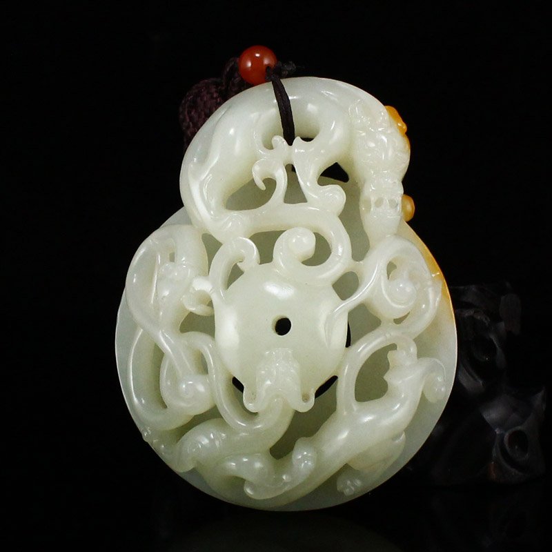 Openwork Vintage Chinese Hetian Jade Chi Dragon Pendant (1 of 6)