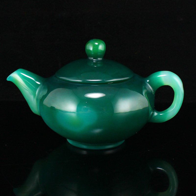 Chinese Natural Green Agate Teapot w Certificate (1 of 8)