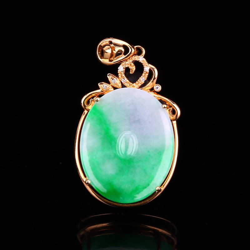 Superb 18k Gold Inlay Natural Jadeite Pendant (1 of 5)