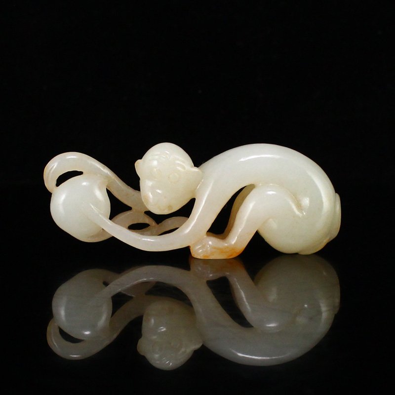 Superb Chinese Hetian Jade Monkey & Peach Pendant (1 of 7)