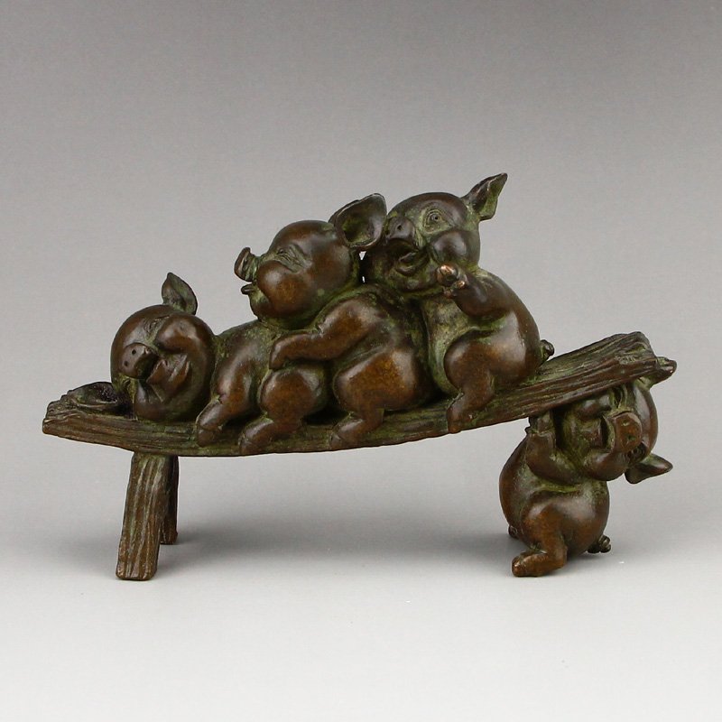 Chinese Red Copper Fortune Pig Statue (1 of 7)